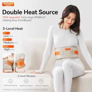 Cordless Heating Pad for Back Pain Relief: MAXwarm 3.0[2025 Upgraded], IKEEPFIT Electric Heat Pad with Massager for Period Cramps, Extra Large 65", 8000mAh Battery, Gift for Women Men (Beige) - Image 2