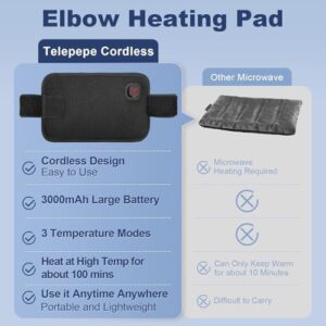 Elbow Heating Pad, Cordless Elbow Brace for Tendonitis and Tennis Elbow, Small Heating Pads for Arms Legs Pain Relief with 3 Temperature Modes 3000mAh, 30 Mins Auto-Off(Black) - Image 2