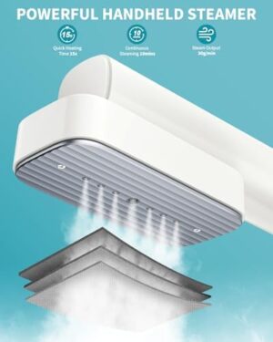 Travel Steamer for Clothes, Portable Steamer & Iron 2 in 1,Travel Size Mini Garment Steamer, 1.3lbs Only, 10s Heat Up, Large Heat Panel, 15mins Continous Steam, Small Handheld Steamer for Home Office - Image 5