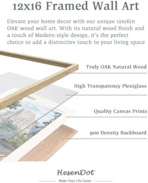 HesenDot Natural OAK Wood Yosemite National Park Framed Wall Art,12x16in Natural Scenery Canvas Wall Print,Classic Urban Landmark Wall Decor for Living Room,Bedroom,Office Gallery Gifts Set of 1 - Image 4