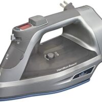 Hamilton Beach Steam Iron & Vertical Steamer for Clothes with Scratch-Resistant Durathon Soleplate, Digital Temperature Control, 8’ Retractable Cord, 3-Way Auto Shutoff, Anti-Drip, 1700 Watts, Silver