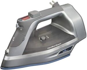 Hamilton Beach Steam Iron & Vertical Steamer for Clothes with Scratch-Resistant Durathon Soleplate, Digital Temperature Control, 8’ Retractable Cord, 3-Way Auto Shutoff, Anti-Drip, 1700 Watts, Silver