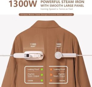 Travel Steamer, 1300W 15S Heat Up Portable Steamer for Clothes, 180°Rotatable, 3 Steam Modes, Wet and dry Steamer Iron for Travel College Dorm Home Essentials, Anti-heat Glove included - Image 2