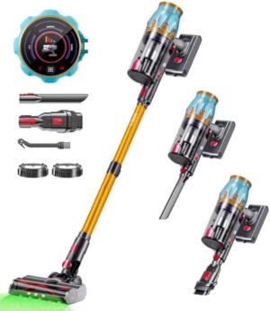Cordless Vacuum Cleaner, 45Kpa/550W Stick Vacuum with Touch Screen, Max 65Mins Vacuum Cleaners for Home, Upgraded Green Light & Anti-Tangle Wireless Vacuum for Pet Hair/Carpet/Hardwood Floor