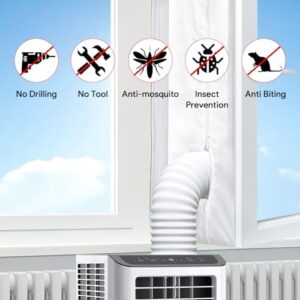 Portable Air Conditioner Window Seal, 500CM (197'') AC Casement Window Seal Kit, Hot Air Stop Air Exchange Guards with Zip and Adhesive Fastener Works with Tumble Dryer, Keep House Cool - Image 3