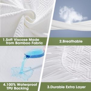 HYLEORY Full Size Waterproof Mattress Protector Viscose Made from Bamboo Cooling Mattress Pad Cover Breathable Soft 3D Air Fabric Noiseless Washable Fitted Sheet with Deep Pocket Up to 21" - Image 4