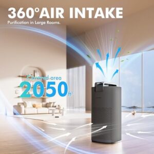 MORENTO Air Purifiers for Home Large Room Up to 2050 Ft² with PM 2.5 Air Quality Sensor, Smart WiFi and Sleep Mode, Hepa Filters Filter Airborne Particles, Handheld Home Air Purifier - Grey +1Pack - Image 2
