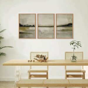KAIRNE Abstract Mountain Lake Wall Art Set, 3 piece Textured Canvas Wall Decor, Framed Nordic Neutral Tan Wall Painting, Nature Landscape Art Print for Bedroom, Living Room, Office - 24"x36"x3 - Image 6