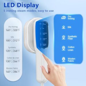 Steamer for Clothes, Travel Portable Handheld Turbo Steamer 5Mode Smart Display, 15s Heat-up Horizontal & Vertical Wrinkle Removal, Dual Function Wet/Dry Iron, Home Travel Use(PorcelainWhite) - Image 2
