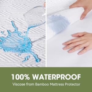 HYLEORY Full Size Waterproof Mattress Protector Viscose Made from Bamboo Cooling Mattress Pad Cover Breathable Soft 3D Air Fabric Noiseless Washable Fitted Sheet with Deep Pocket Up to 21" - Image 3