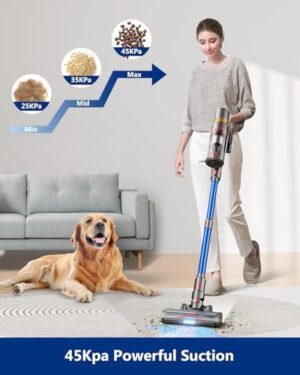 Cordless Vacuum Cleaner, 550W/45Kpa Strong Suction Vacuum Cleaners for Home, Up to 55 Mins Runtime Stick Vacuum with LED Display, Anti-Tangle Lightweight Vacuum for Pet Hair/Hardwood Floor/Carpet - Image 2