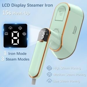 Portable Travel Steamer Iron for Clothes with LCD Display - 4 Mode Handheld Mini Clothing Steam Iron, 1200W Small Garment Steamer, Hand Held Fabric Steamer for Home, Dorm, Travel (120V ONLY)(Green) - Image 2