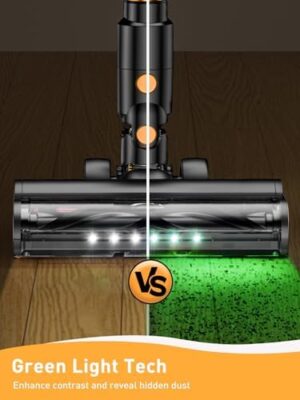 Cordless Vacuum Cleaner, 8-in-1 Powerful Stick Vacuum with Upgraded Green LED Light, Anti-Tangle Brush, 40min Runtime, Lightweight Rechargeable Vacuum for Home (Orange) - Image 4