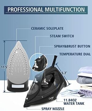 Steam Iron for Clothes, 1500W Clothes Iron with Non-Stick Soleplate, Clothing Iron with 11.84oz Water Tank, Self-Cleaning, Anti-calc Function - Image 2