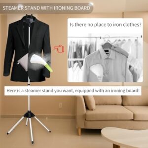 Foldable Garment Steamer Stand with Ironing Gloves for Clothes,Adjustable Steamer Rack with Two Clips for Suit Shirt Overcoat Vest,Steam Iron Stand for Bedroom Cloakroom,Steamer Hanger for Travel - Image 2