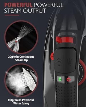 Cordless Iron, 1500W Cordless Iron with Steam - Cordless Iron for Clothes with 11.84oz Water Tank, Anti Drip Iron Cordless with Ceramic Soleplate and 3 Temperature Settings-BLACK - Image 4