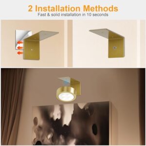 3Pcs Battery Operated Picture Light, Magnetic Led Painting Light with Remote Dimmable and Timer, 3 Lighting Modes Art Display Light for Picture Frame Paintings, Wireless Wall Decor Puck Lights, Gold - Image 7