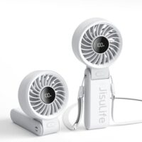 JISULIFE Handheld Fan Life7 – Ultimate Flexibility: High-Power Motor, LED Display, 19.5 Hrs Cooling, 5000mAh Rechargeable, 5-Speed, Foldable Design, 3-IN-1 Portable Fan for Travel Cruise Beach(Grey)
