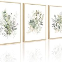 Joocrise Watercolor Botanical Wall Art Set of 3 Boho Floral Canvas Wall Decor Prints Sage Green Wildflower Wall Art Modern Flower Pictures Botanical Painting for Bedroom Bathroom 16x24 Inch Framed