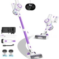 FABULETTA Cordless Vacuum Cleaner for Home, 500W Lightweight Vacuum Cleaner with MAX 50 Min Detachable Battery, Brushless Motor, 6 in 1 Stick Vacuum for Hardwood Floors and Carpet Pet Hair Car(Purple)