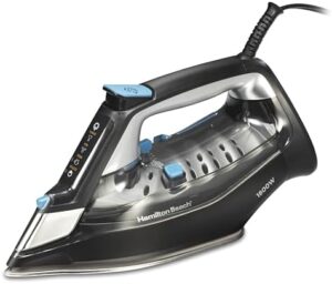 Hamilton Beach Steam Iron for Clothes & Garment Steamer with Intuitive FabricIQ Touchpad, Durable Stainless Steel Soleplate, 3-Way Auto Shutoff, 1800 Watts, 350ml Water Tank, 10' Cord, Black (14950)