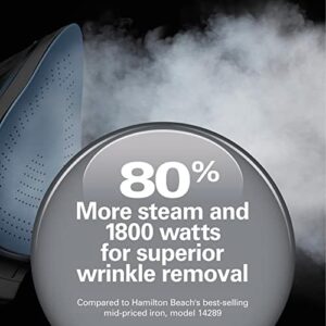 Hamilton Beach Steam Iron & Vertical Steamer for Clothes with Scratch-Resistant Durathon Soleplate, Digital Fabric Selector + 8’ Retractable Cord, 3-Way Auto Shutoff, Anti-Drip, 1800 Watts, Green - Image 3