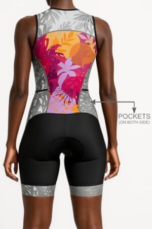 WIXEN Women's Triathlon Suit Sleeveless Tri Suit Padded Cycle Race Swim Bike Run Trisuit Back Pockets - Image 3