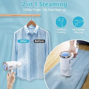 Portable Steamer for Clothes, Oragerju 2 in 1 Handheld Steamer and Iron, 15s Fast Heat-up, 2 Steam Modes, 1200w Auto Shut-Off Garment Steamer for Travel and Home, 170ML Detachable Water Tank (BG573) - Image 2