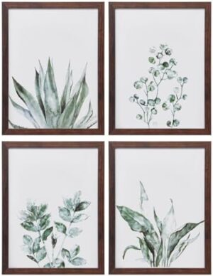 LONGKING Framed Art, Botanical Wall Art Decor, Green Plant Picture Frame Collage Set for Home, Living Room Decoration, Bathroom (4 Pack, 10x8)
