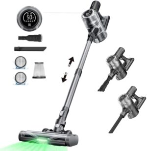 Proscenic Cordless Vacuum Cleaner, 45Kpa 50 Mins Runtime Lightweight Powerful Home Stick Vacuum Cleans with Green Light, Anti-Tangle Brush, LED Display for Floor, Pet Hair, Carpet, P13