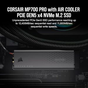 Corsair MP700 PRO with Air Cooler 2TB M.2 PCIe Gen5 x4 NVMe 2.0 SSD – M.2 2280 – Up to 12,400MB/sec Sequential Read – High-Density TLC NAND – Black - Image 2