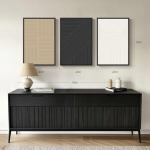 Framed Large Boho Black and White Abstract Wall Art for Living Room Hallway Office, Set of 3 Piece Modern Neutral Minimalist Canvas Paintings Wall Decor Art Prints Pictures 24x36 Inch - Image 4
