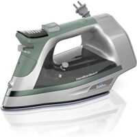 Hamilton Beach Steam Iron & Vertical Steamer for Clothes with Scratch-Resistant Durathon Soleplate, Digital Fabric Selector + 8’ Retractable Cord, 3-Way Auto Shutoff, Anti-Drip, 1800 Watts, Green