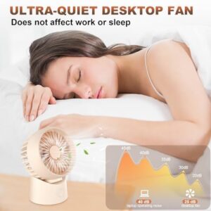 Desk Fan Small Air Circulator Fan - 4 Speeds Quiet 120°Oscillating Fan 35°Adjustable Tilt, Portable fans for Cooling Home Dorm Office Bedroom Kitchen Tent (Beige) - Image 4