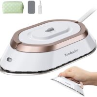 Newbealer Travel Iron with Global Voltage, 100-240V Mini Dry Iron for Clothes (No Steam), Max 300W, 60s Heat Up, 302℉ Non-Stick Ceramic Soleplate, 0.8lbs Ultra-Lightweight (Gold)