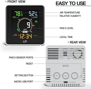 LFF Air Quality Monitor, PM2.5 Detector Indoor Air Quality Monitor, Temperature Tester, and Humidity Meter, Real Time Color Display with Backlight - Image 6