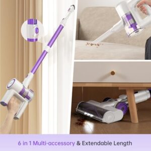 FABULETTA Cordless Vacuum Cleaner for Home, 500W Lightweight Vacuum Cleaner with MAX 50 Min Detachable Battery, Brushless Motor, 6 in 1 Stick Vacuum for Hardwood Floors and Carpet Pet Hair Car(Purple) - Image 7
