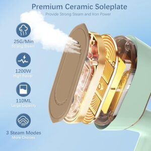 Portable Travel Steamer Iron for Clothes with LCD Display - 4 Mode Handheld Mini Clothing Steam Iron, 1200W Small Garment Steamer, Hand Held Fabric Steamer for Home, Dorm, Travel (120V ONLY)(Green) - Image 4
