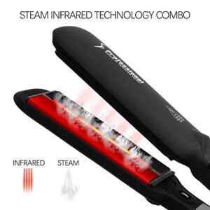 DORISILK Steam Hair Straightener and Curler Iron 2 in 1, Professional Salon Infrared Flat Iron Wide Tourmaline Ceramic Plate, Vapor Straighteners for Hair 450 Degrees Adjustable Temp, 2 Inch Black - Image 2