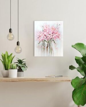 YPY Pink Flowers Canvas Wall Art: Abstract Bouquet in Vase Artwork Prints for Teen Girl Bedroom Pink Floral Picture Poster Bathroom Decor 12" x 15" - Image 4