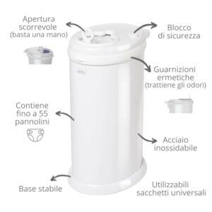 Ubbi Steel Diaper Pail, Odor Locking, No Special Bag Required, Award-Winning, Registry Must-Have, White - Image 3