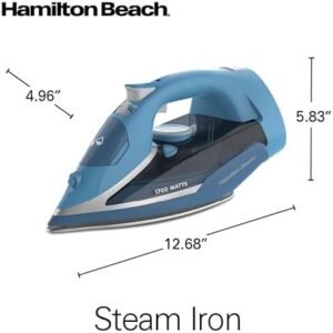 Hamilton Beach Steam Iron for Clothes & Garment Steamer with Durable Stainless Steel Soleplate, 1700 Watts for Ultra-Fast Heat, 8’ Retractable Cord, Auto Shutoff, 350 ml Water Tank, Blue (14216) - Image 8