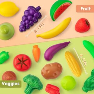 55 Pcs Grocery Store Pretend Play Food Set with Shopping Basket for Kids Toddlers 1-3 4-8, Kids Play Kitchen Accessories Plastic Fake Food Fruits and Vegetables Can Toy Gifts for Boys Girls - Image 2