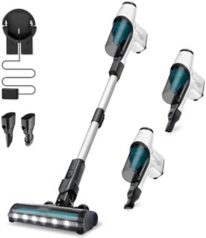 Gevi Cordless Stick Vacuum Cleaner, Vacuum Cleaners for Home with Crevice Tool and Dust Brush, Ultra Lightweight, Up to 45mins Battery Runtime, Quick Clean-Up for Hard Floors, Carpets and Upholstery