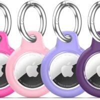 Upgrade Waterproof Airtag Holder 4 Pack with Apple Airtag Keychain, Hard PC Air Tag Case, Shockproof and Scratchproof Air tag Holder, Airtags Accessories for Apple Tag - 4 Colors