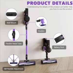 Lightweight Cordless Vacuum Cleaner: Portable Stick Vacuum with Rechargeable Battery 6-in-1 Powerful Vacuum Cleaner for Home with LED Screen Upgraded Floor Brush for Hardwood Floor Carpets Pet Hair - Image 8