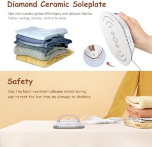 Newbealer Travel Iron with Global Voltage, 100-240V Mini Dry Iron for Clothes (No Steam), Max 300W, 60s Heat Up, 302℉ Non-Stick Ceramic Soleplate, 0.8lbs Ultra-Lightweight (Gold) - Image 8