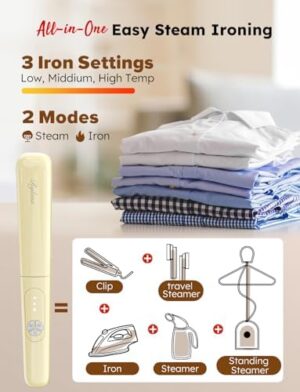 Travel Steam Iron, 180° Rotates to Clip, Hang, Flat Iron for Clothes, Curtains, 2025 LeakProof & Anti-Splash Tech, Fast De-Wrinkle, Crisp Crease, XL Tank, Easy Grip, Portable, Apt, Cruise, Dorm - Image 2