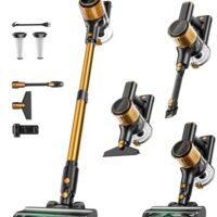 Cordless Vacuum Cleaner, 8 in 1 Powerful Suction Lightweight Vacuum Cleaner for Home, LED Display, 3 Suction Modes, 45Mins Detachable Battery Vacuum for Hard Floor Carpet Pet Hair, Golden