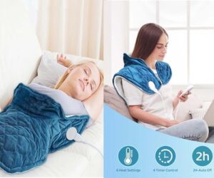 Heating Pad for Neck Shoulder, 5 Heat Setting 2H Auto Off 2.4lb Weighted Large Heating Pad for Pain Relief, Gifts for Women Men Mom Dad Parents Birthday Valentine's Day Gift - Image 5